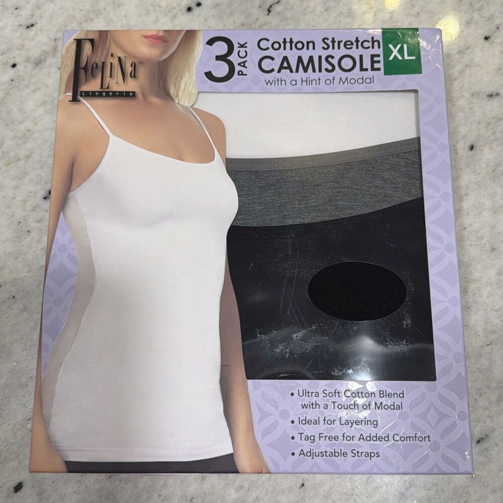 FELINA Ladies Camisole 3 Pack Cotton Stretch Shirts Tanks XL 14-16 NEW